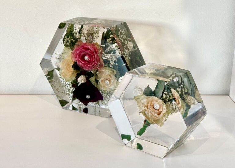 bruidsboeket aandenken bloemen in epoxy hars cadeau brabant